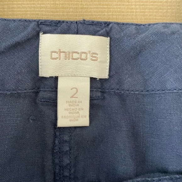 Chico's Pants Crop High Rise Straight Linen Navy Blue - Picture 5 of 7